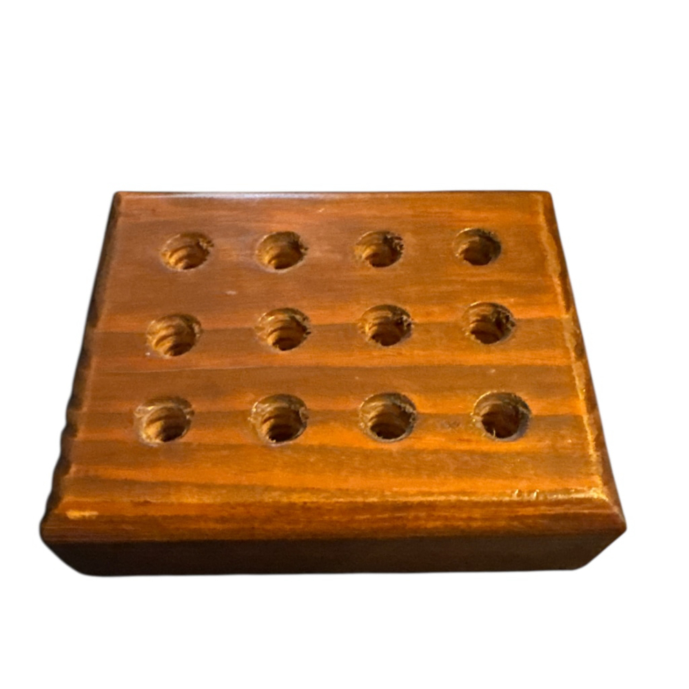 Vintage Dapping Block Jewelers Craft Storage Brown Wood 12-Hole Organizer